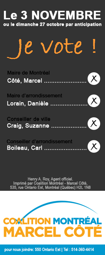 Flyer électoral pour Coalition-Montréal en 2013 (face B)